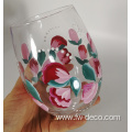 Hand painted Flower Stemless Wine Glass